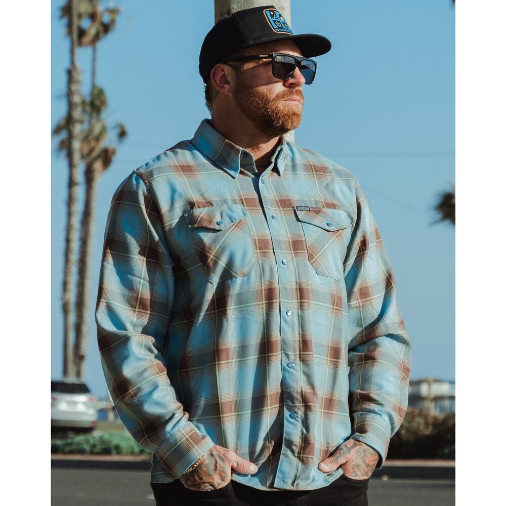 DIXXON Flannel "13th Street Men's 4XL Snap Button Brown Khaki Tan Plaid Shirt